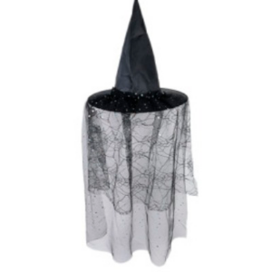 SOMBRERO DE BRUJA CON VELO ESTRELLADO 37.5cm
